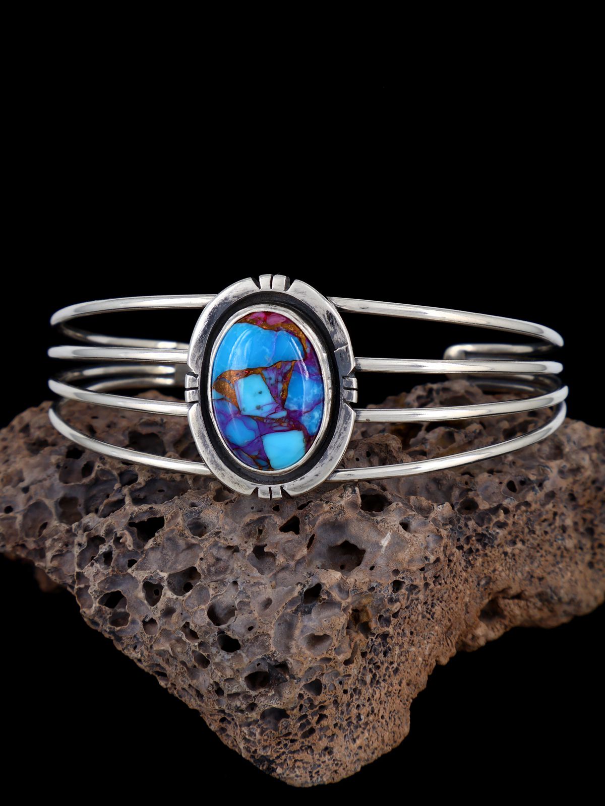 Native American Sterling Silver Compressed Dyed Turquoise Bracelet
