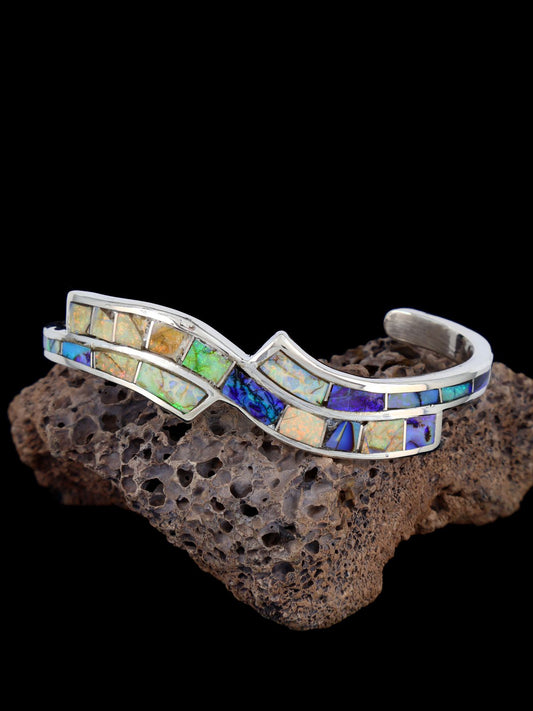 Native American Sterling Monarch Opal Inlay Cuff Bracelet