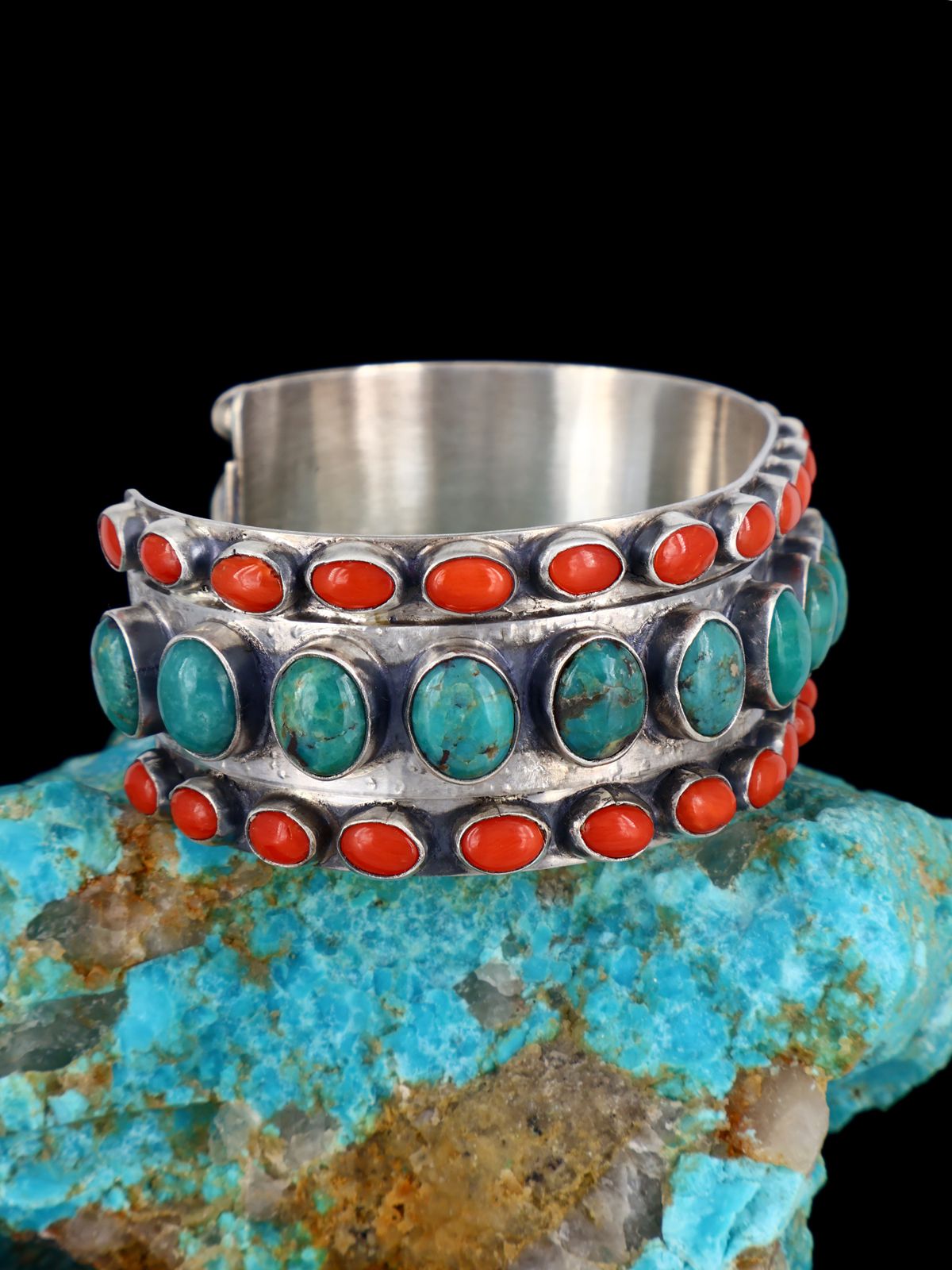 Native Sterling Jewelry Turquoise and Coral Cuff Bracelet