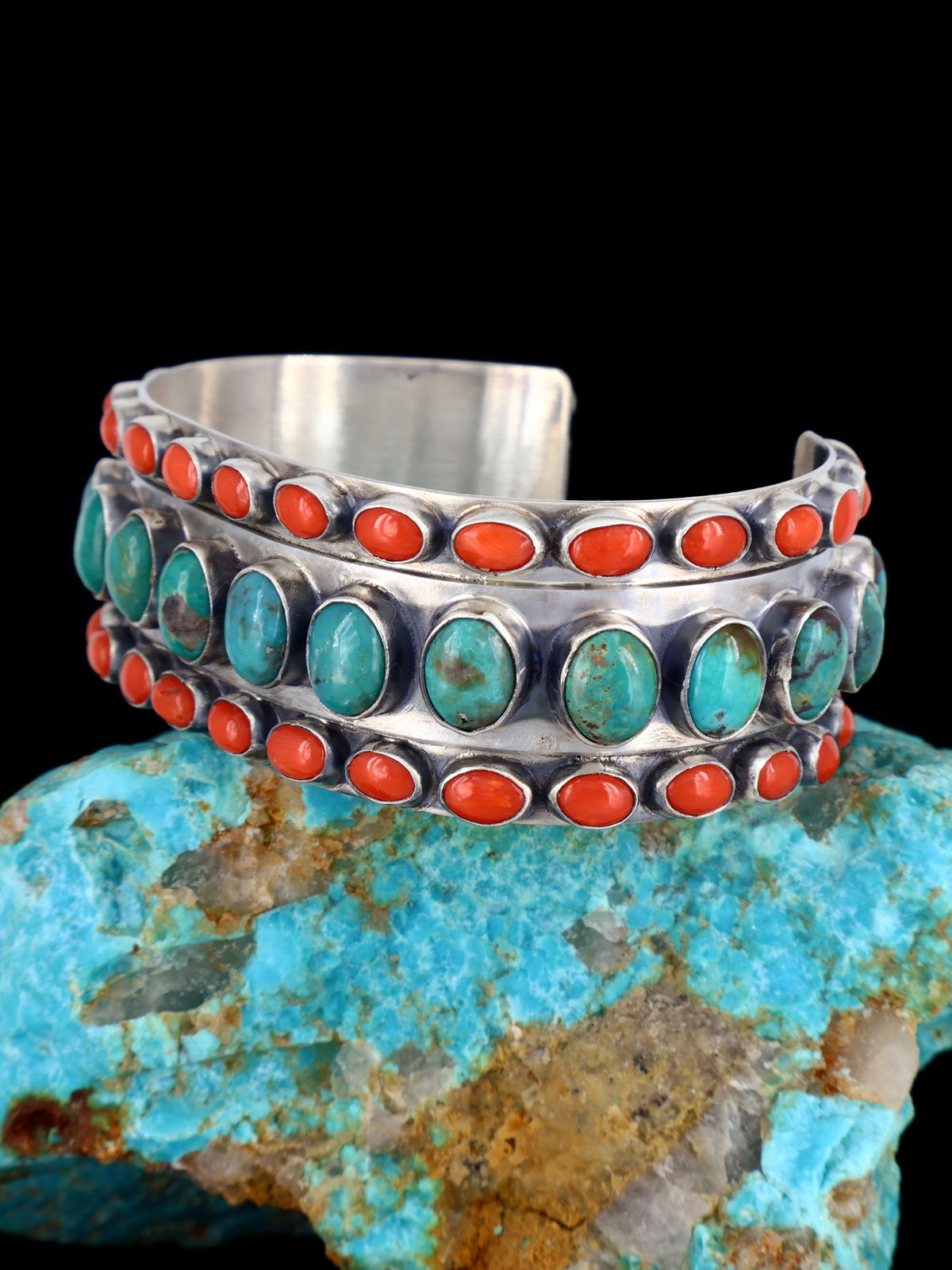 Native Sterling Jewelry Turquoise and Coral Cuff Bracelet