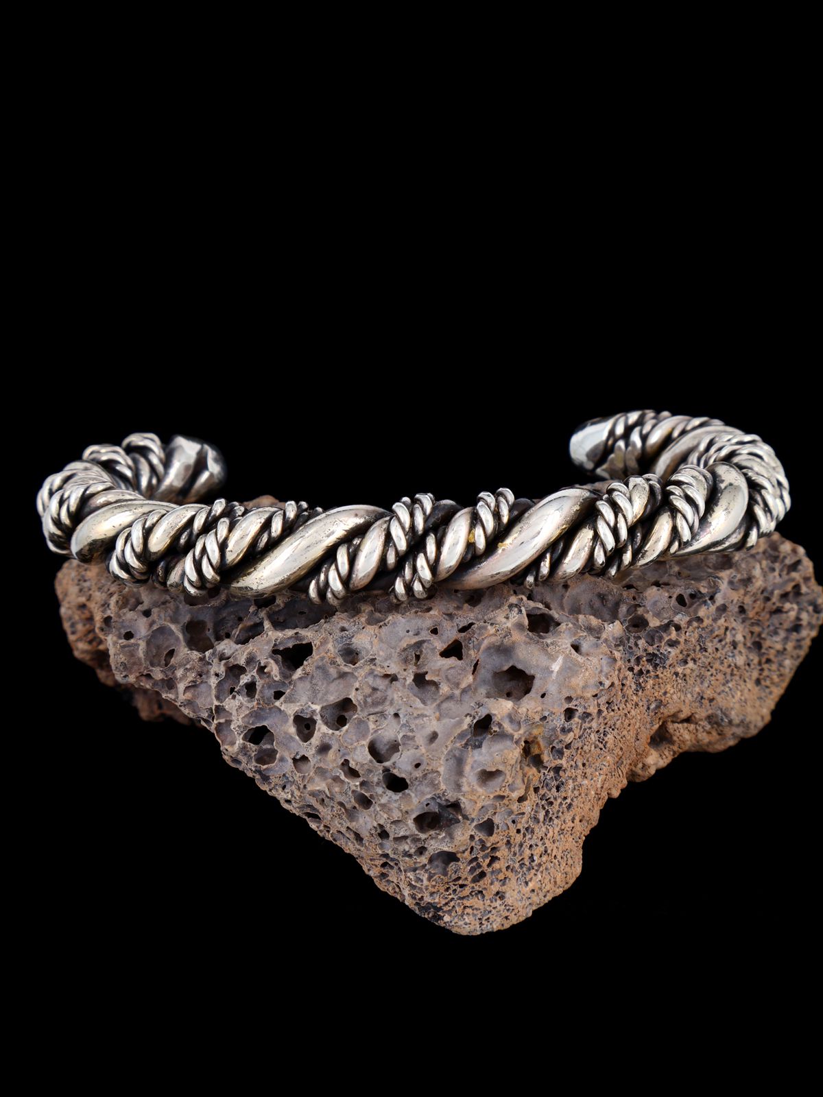 Vintage Estate Sterling Silver Twisted Rope Cuff Bracelet