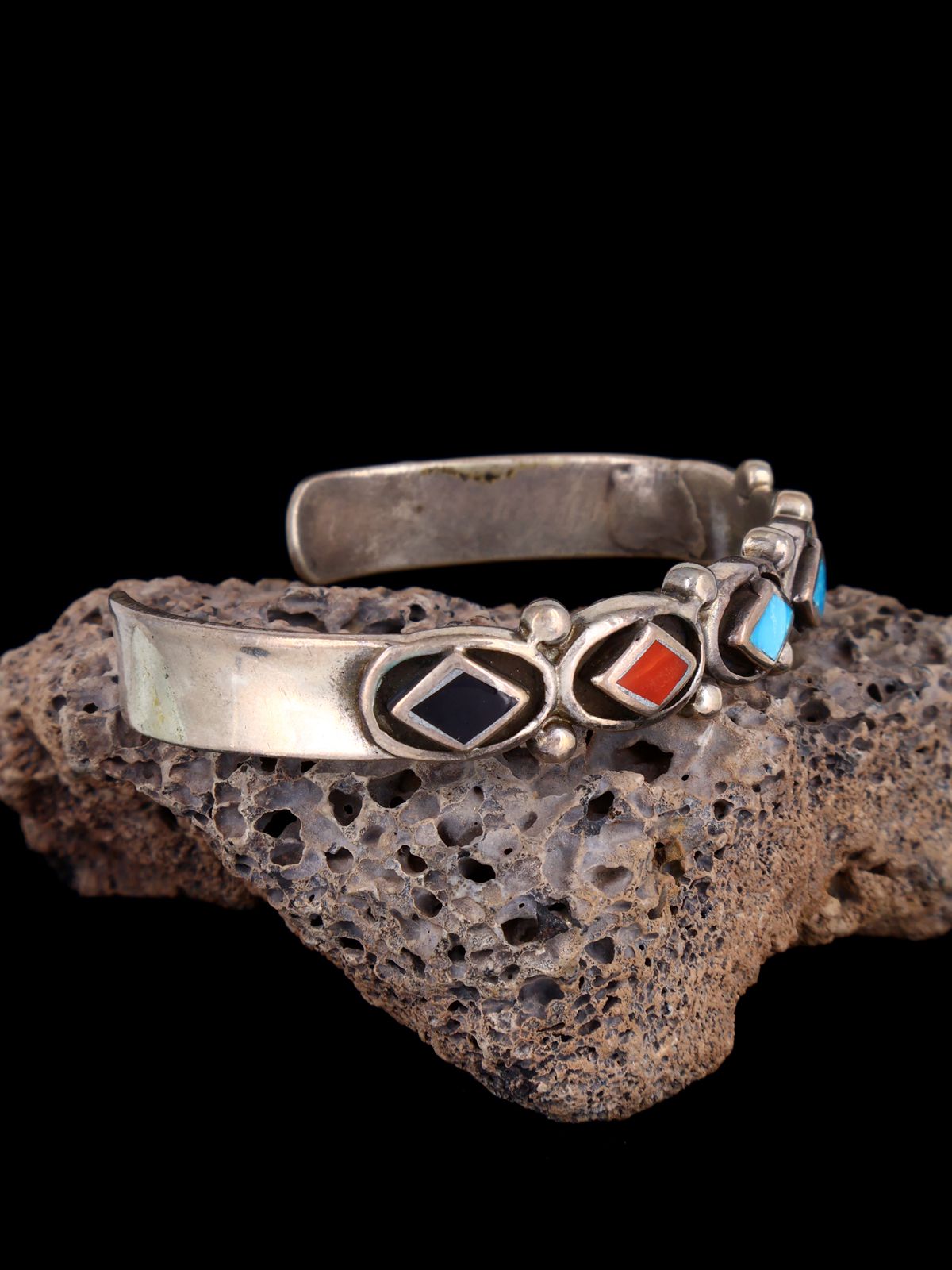 Estate Native American Sterling Silver Inlay Cuff Bracelet