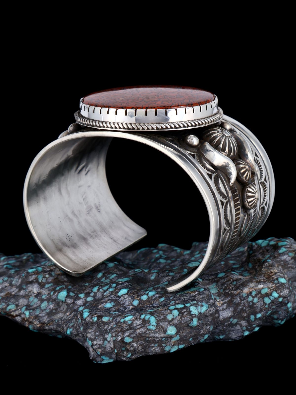 Native Sterling Silver Dinosaur Gembone Cuff Bracelet