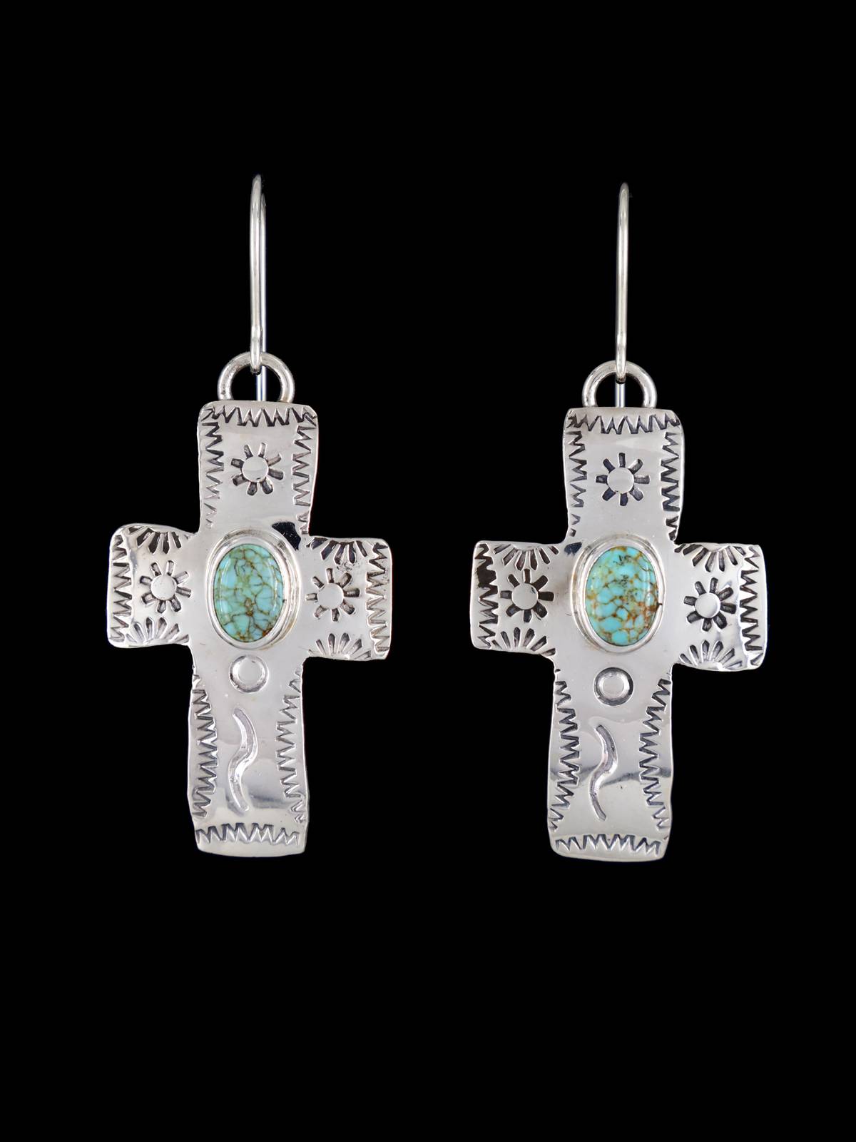 Navajo Sterling Silver Turquoise Dangle Cross Earrings