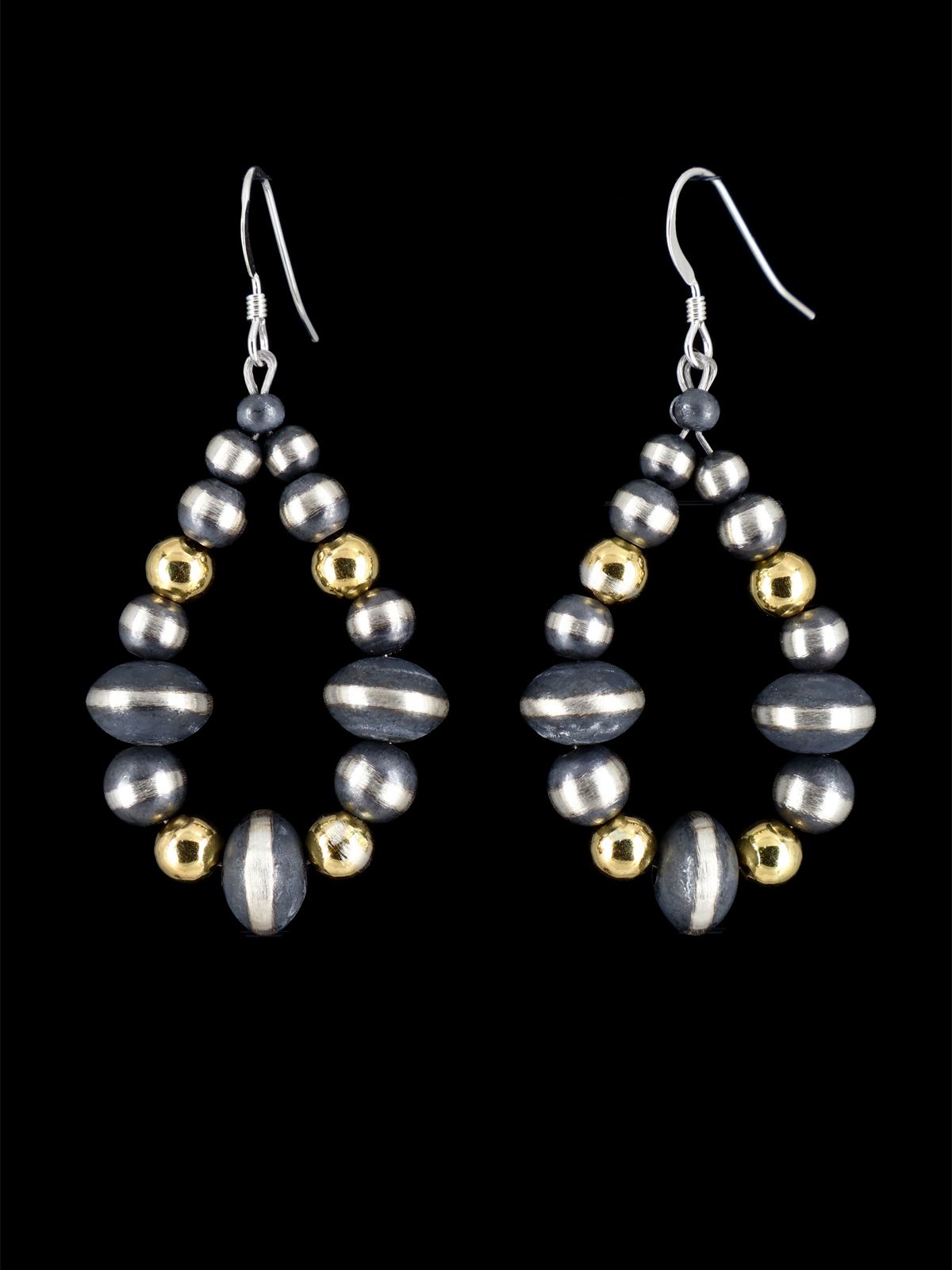 Navajo 18k Gold and Sterling Silver Beaded Dangle Earrings