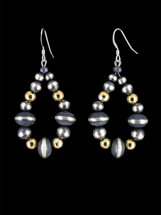 Navajo 18k Gold and Sterling Silver Beaded Dangle Earrings