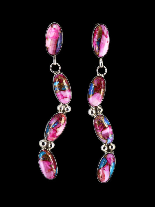 Navajo Compressed Spiny Oyster and Turquoise Post Earrings