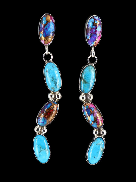 Navajo Compressed Spiny Oyster and Turquoise Post Earrings