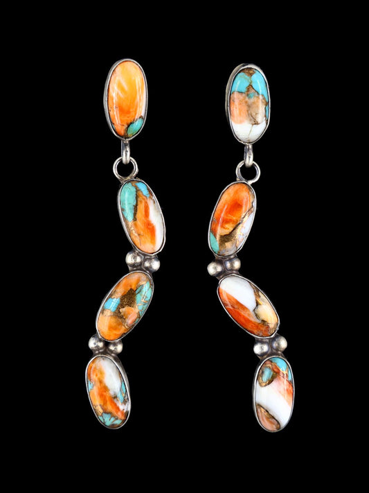 Navajo Compressed Spiny Oyster and Turquoise Post Earrings