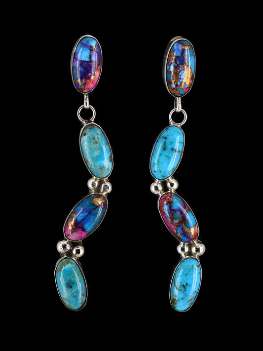 Navajo Compressed Spiny Oyster and Turquoise Post Earrings