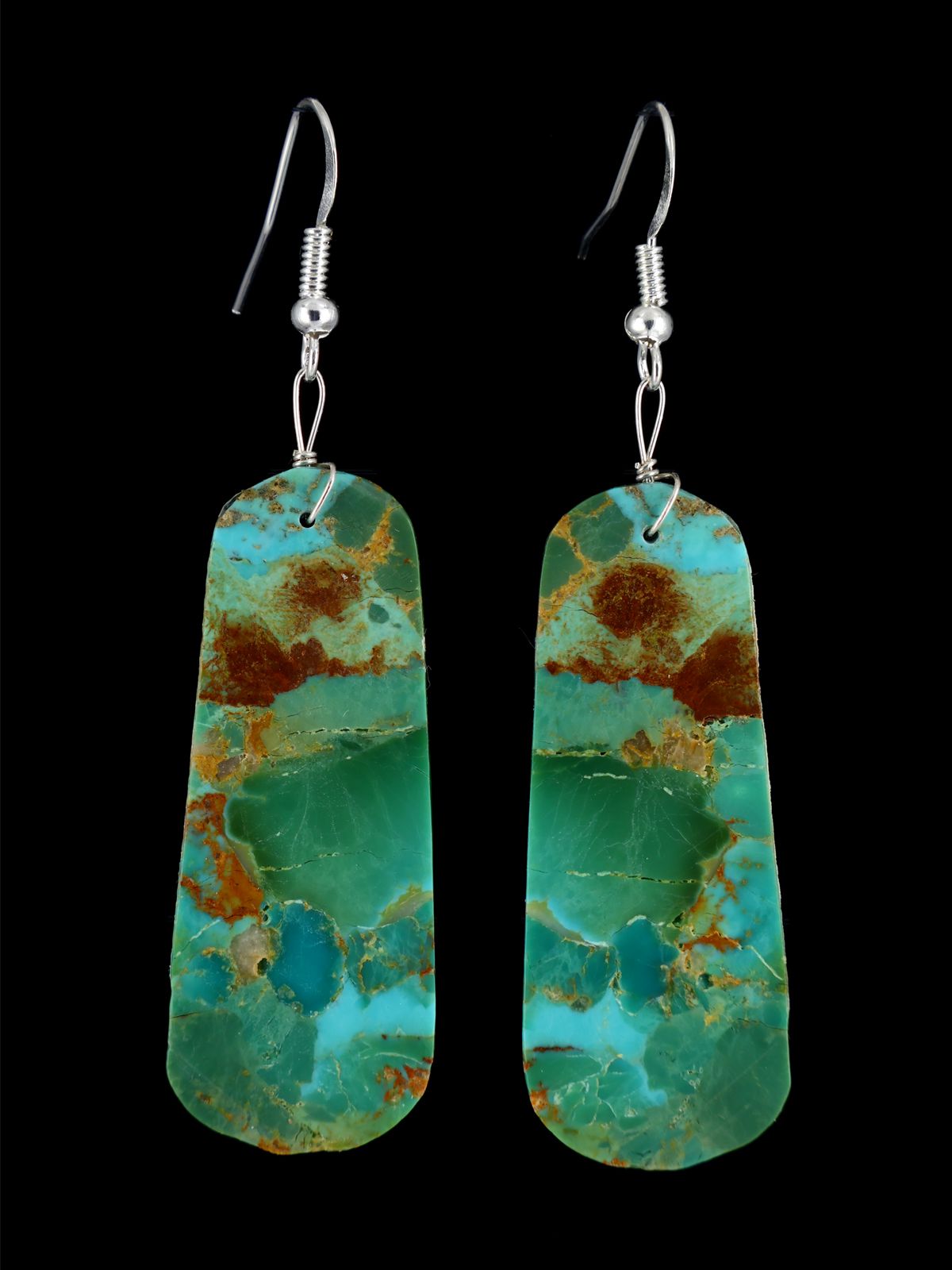 Santo Domingo Turquoise Slab Sterling Silver Dangle Earrings