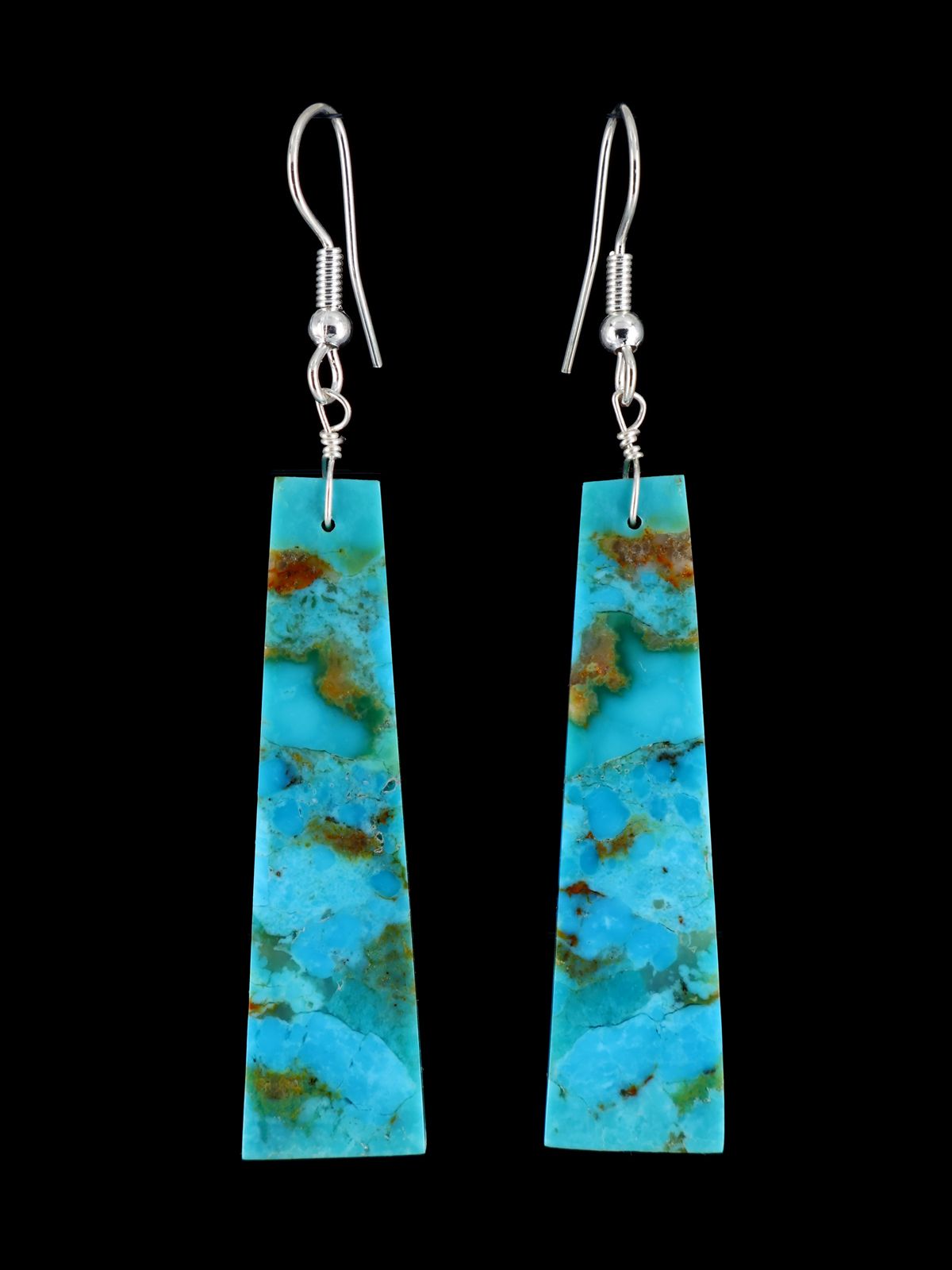 Santo Domingo Turquoise Slab Sterling Silver Dangle Earrings