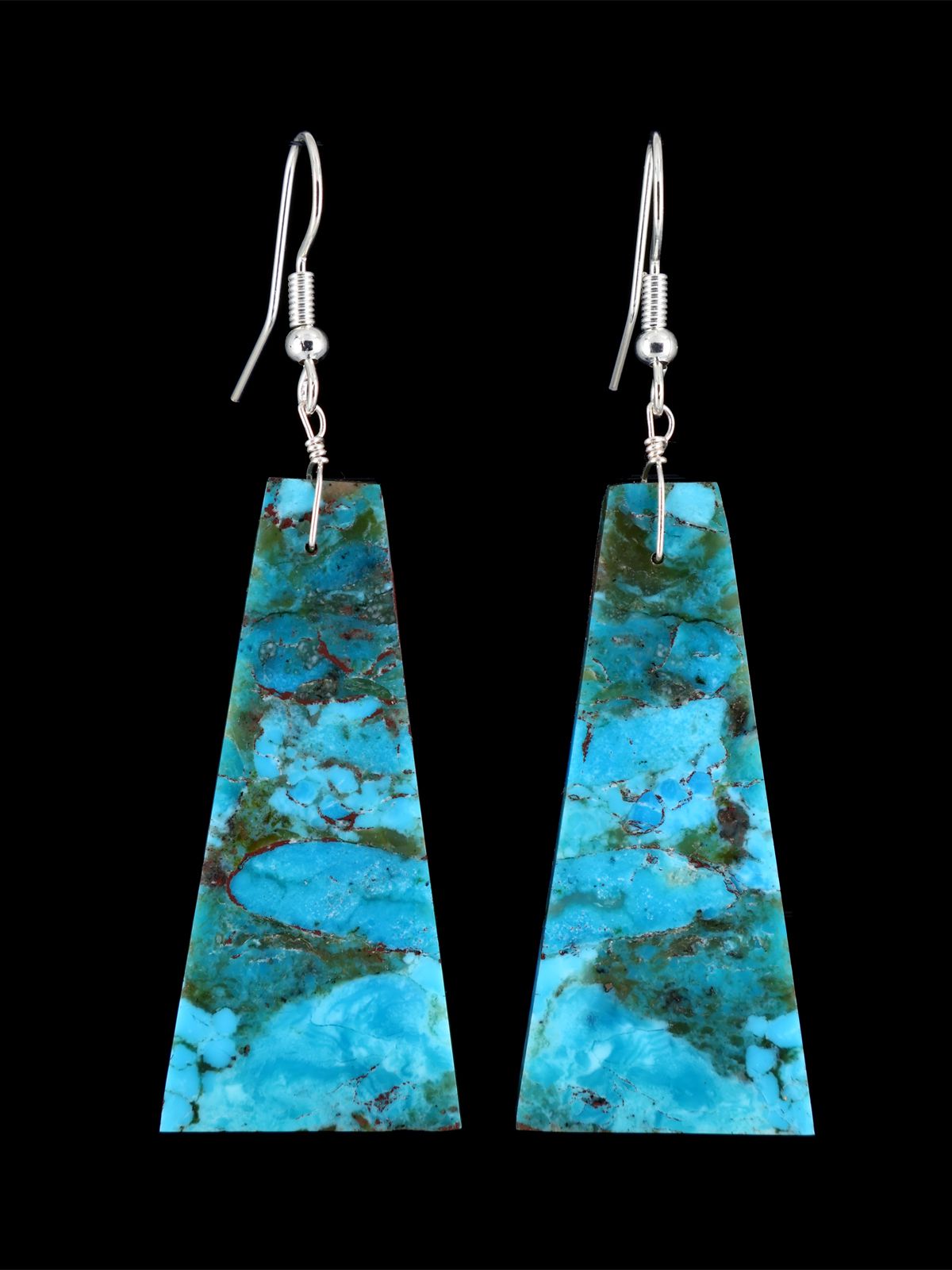 Santo Domingo Turquoise Slab Sterling Silver Dangle Earrings