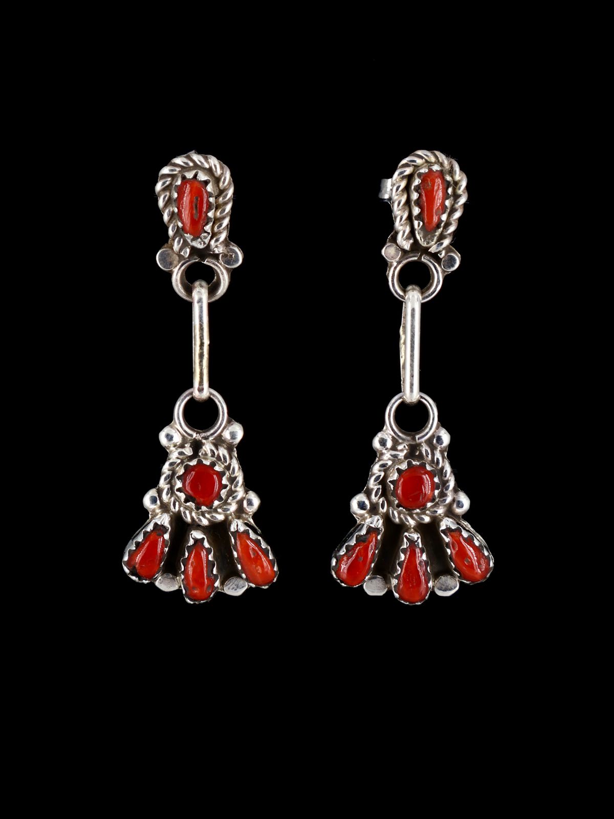 Native American Jewelry Zuni Coral Post Earrings
