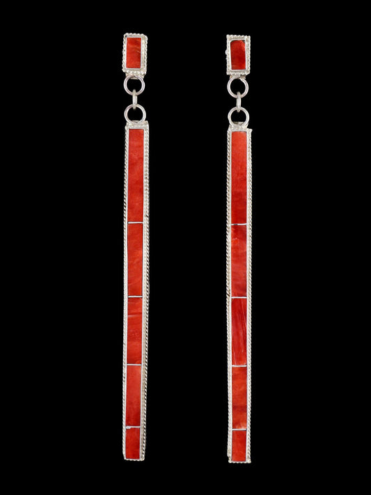 Sterling Silver Zuni Spiny Oyster Inlay Earrings