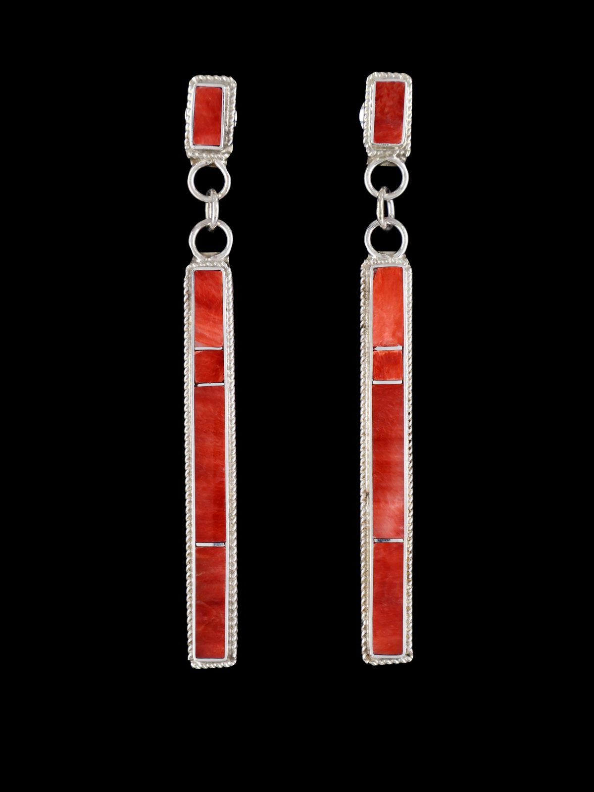 Sterling Silver Zuni Spiny Oyster Inlay Earrings