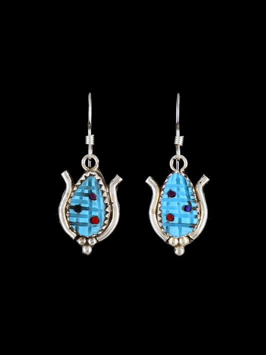 Native American Jewelry Zuni Turquoise Corn Dangle Earrings