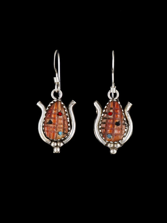 Native American Jewelry Zuni Spiny Oyster Corn Dangle Earrings