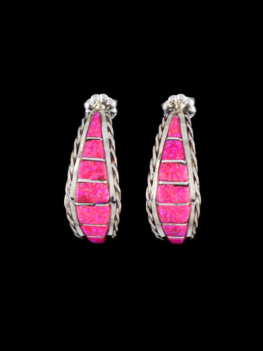 Native American Zuni Opalite Inlay Half Hoop Earrings