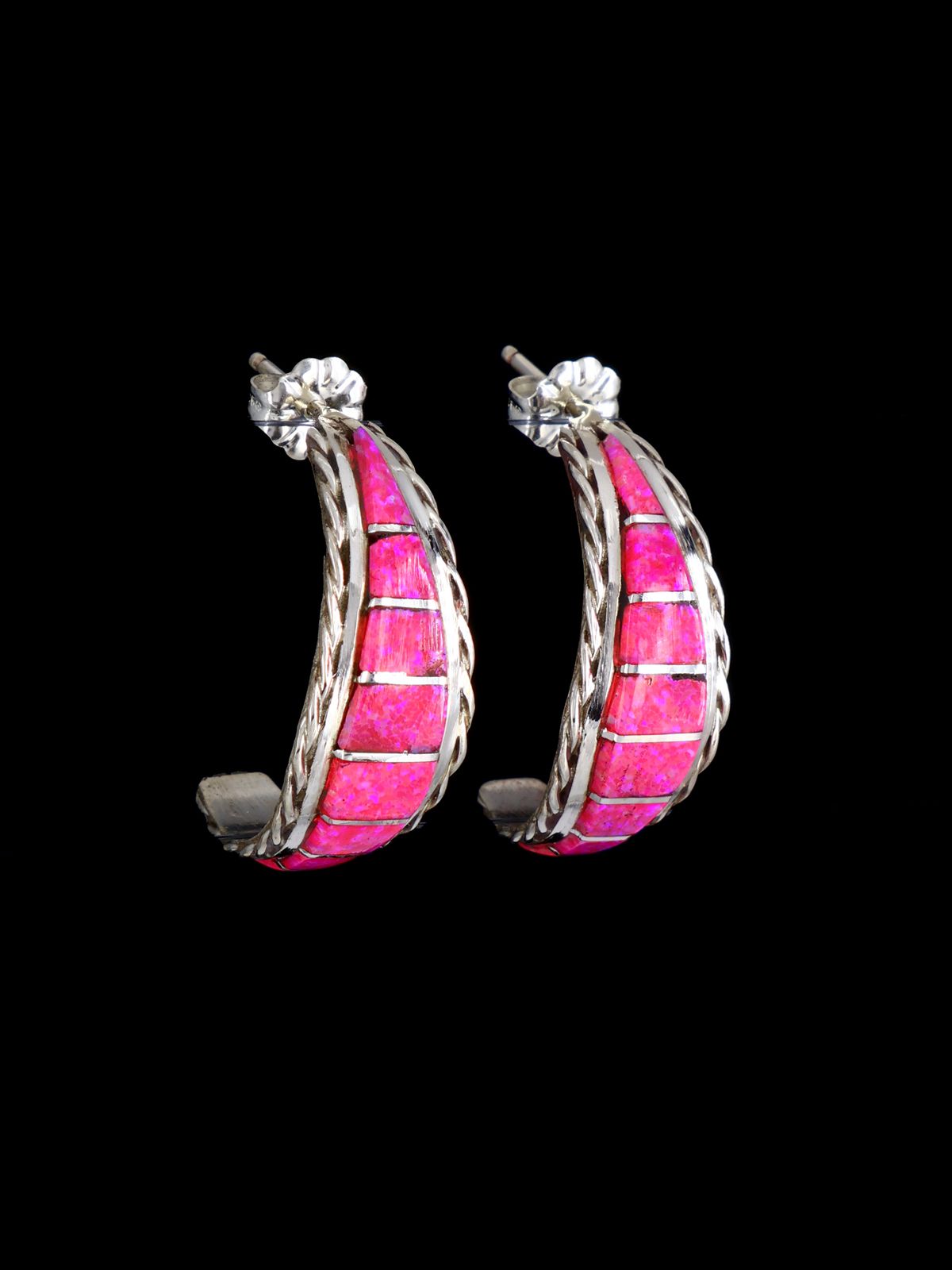 Native American Zuni Opalite Inlay Half Hoop Earrings