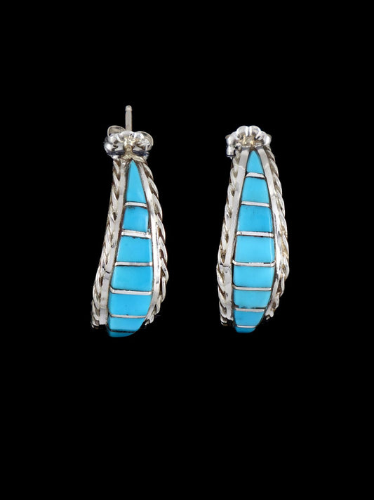 Native American Zuni Turquoise Inlay Half Hoop Earrings