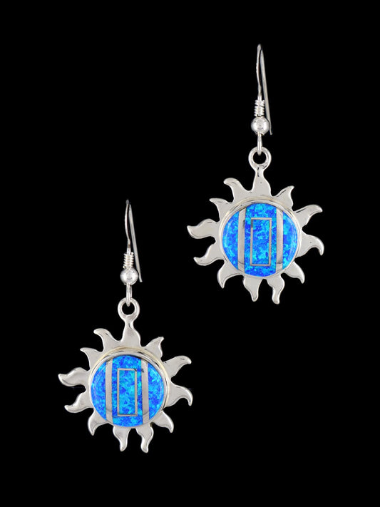 Native American Sun Opalite Inlay Dangle Earrings