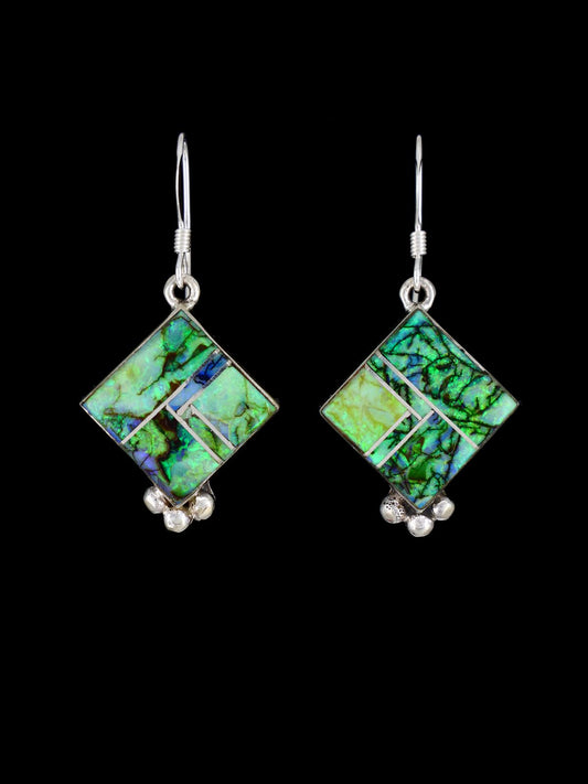 Native American Spiderweb Opal Inlay Dangle Earrings