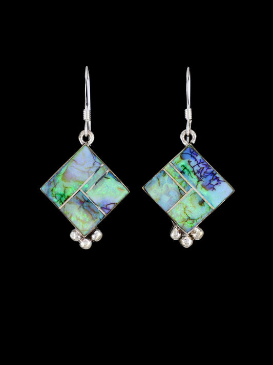 Native American Spiderweb Opal Inlay Dangle Earrings