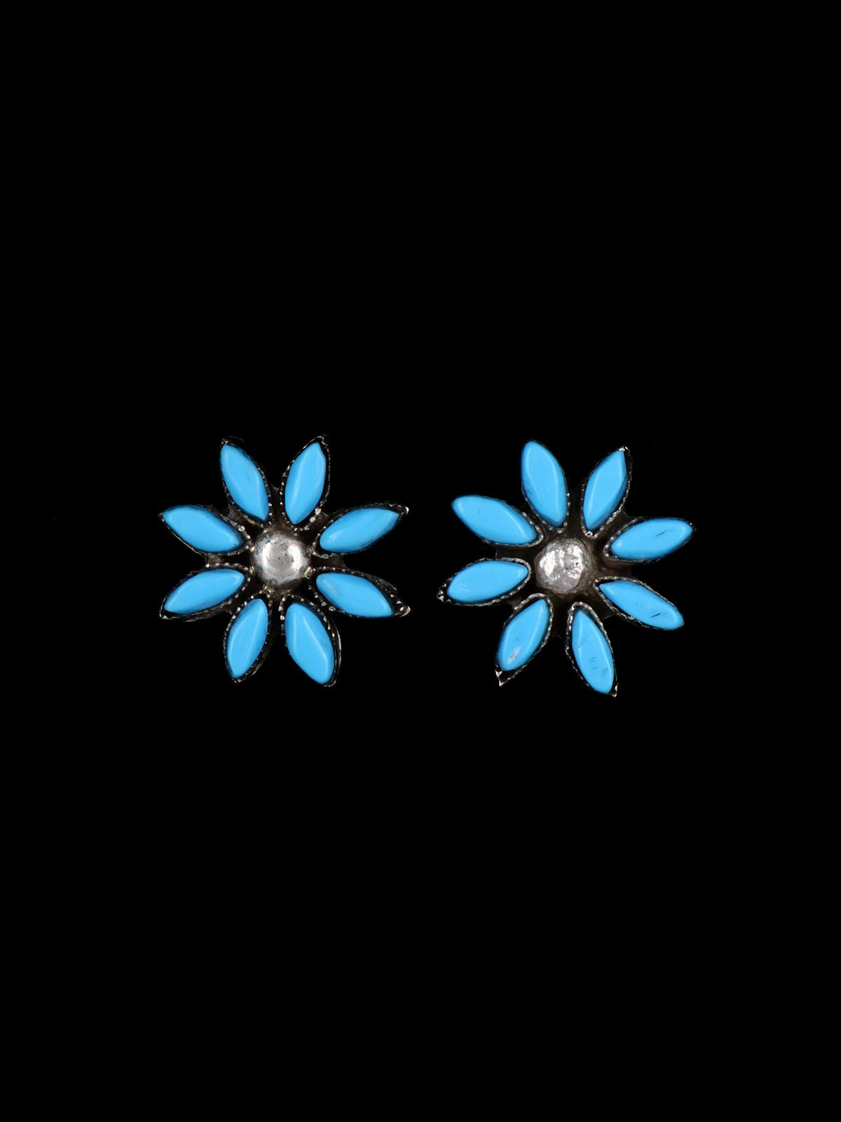 Zuni Sterling Silver Turquoise Post Flower Earrings