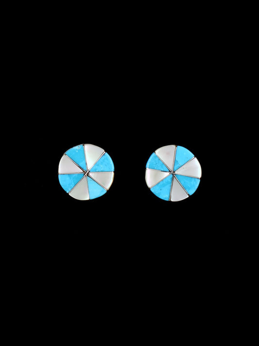 Zuni Turquoise and Mother of Pearl Inlay Post Earrings