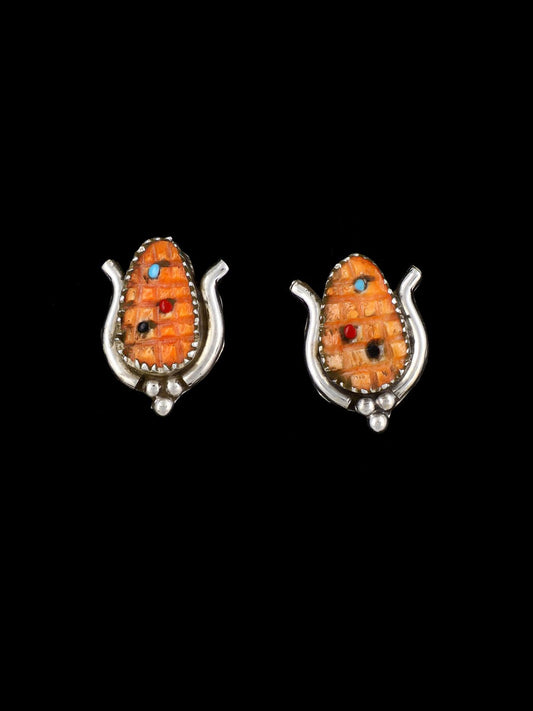 Native American Jewelry Zuni Spiny Oyster Corn Post Earrings