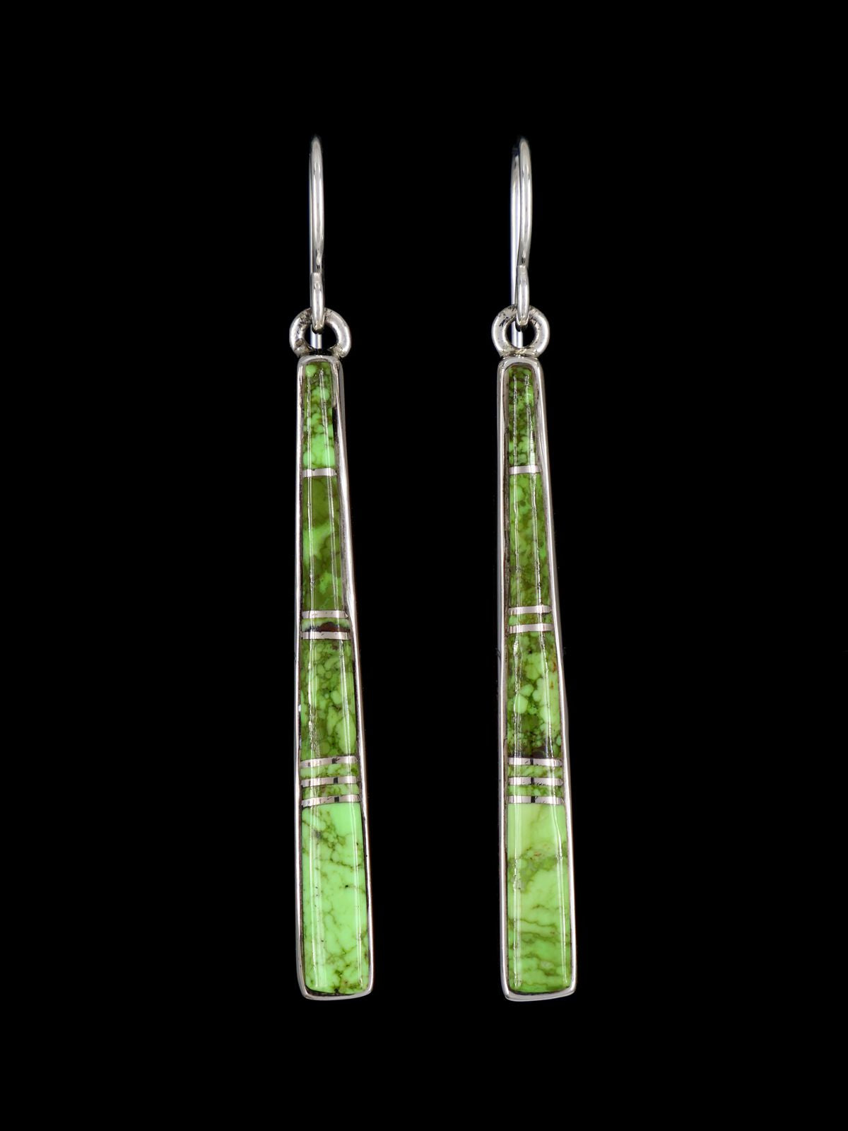 Navajo Gaspeite Sterling Silver Inlay Dangle Earrings