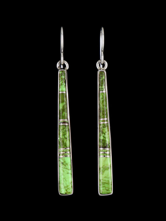 Navajo Gaspeite Sterling Silver Inlay Dangle Earrings