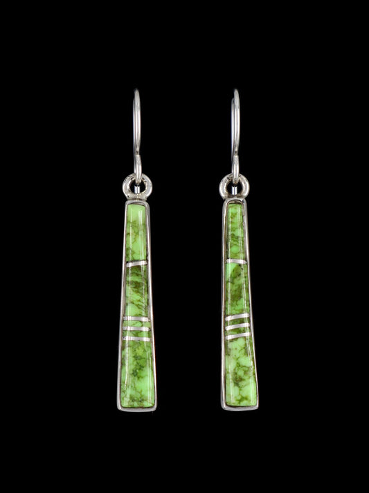 Navajo Gaspeite Sterling Silver Inlay Dangle Earrings