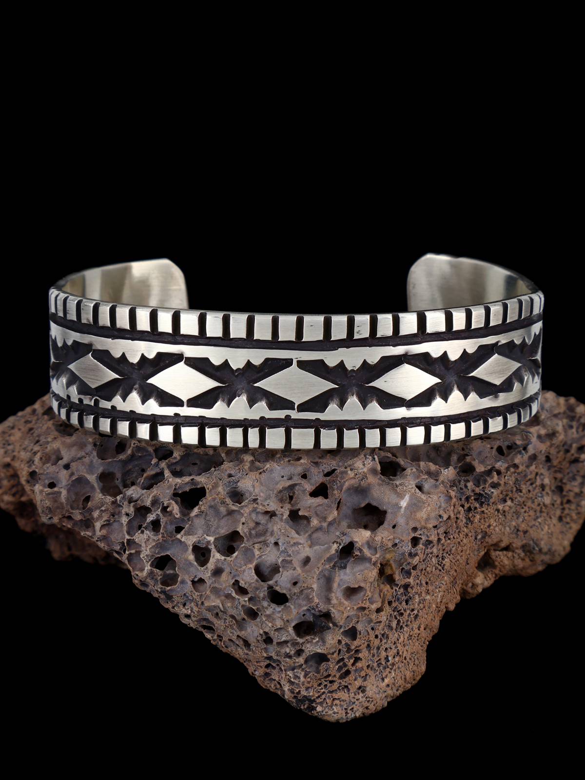 Heavy Navajo Stamped Sterling Silver Cuff Bracelet