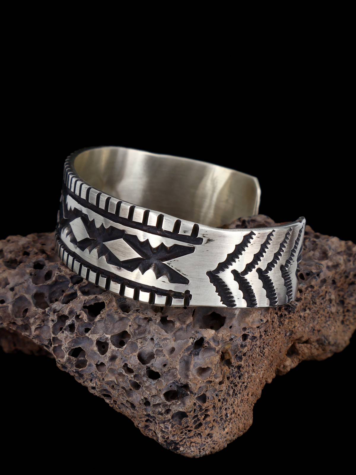 Heavy Navajo Stamped Sterling Silver Cuff Bracelet