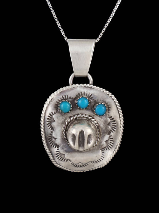 Navajo Necklace Sterling Silver Turquoise Cowboy Hat Pendant