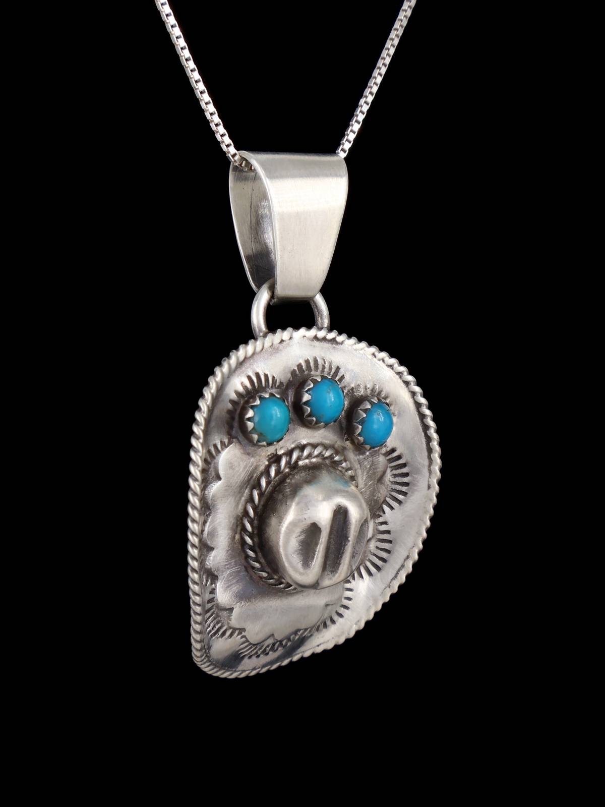 Navajo Necklace Sterling Silver Turquoise Cowboy Hat Pendant