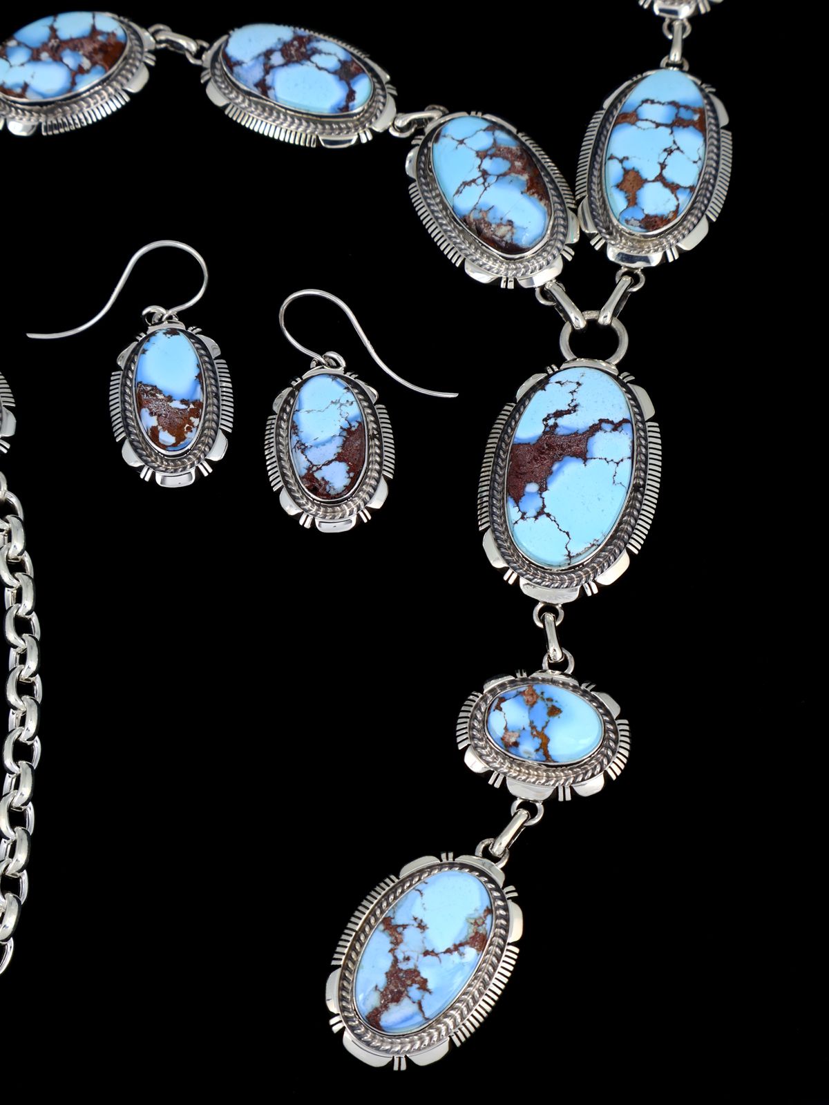Golden Hill Turquoise Sterling Silver Lariat Necklace Set