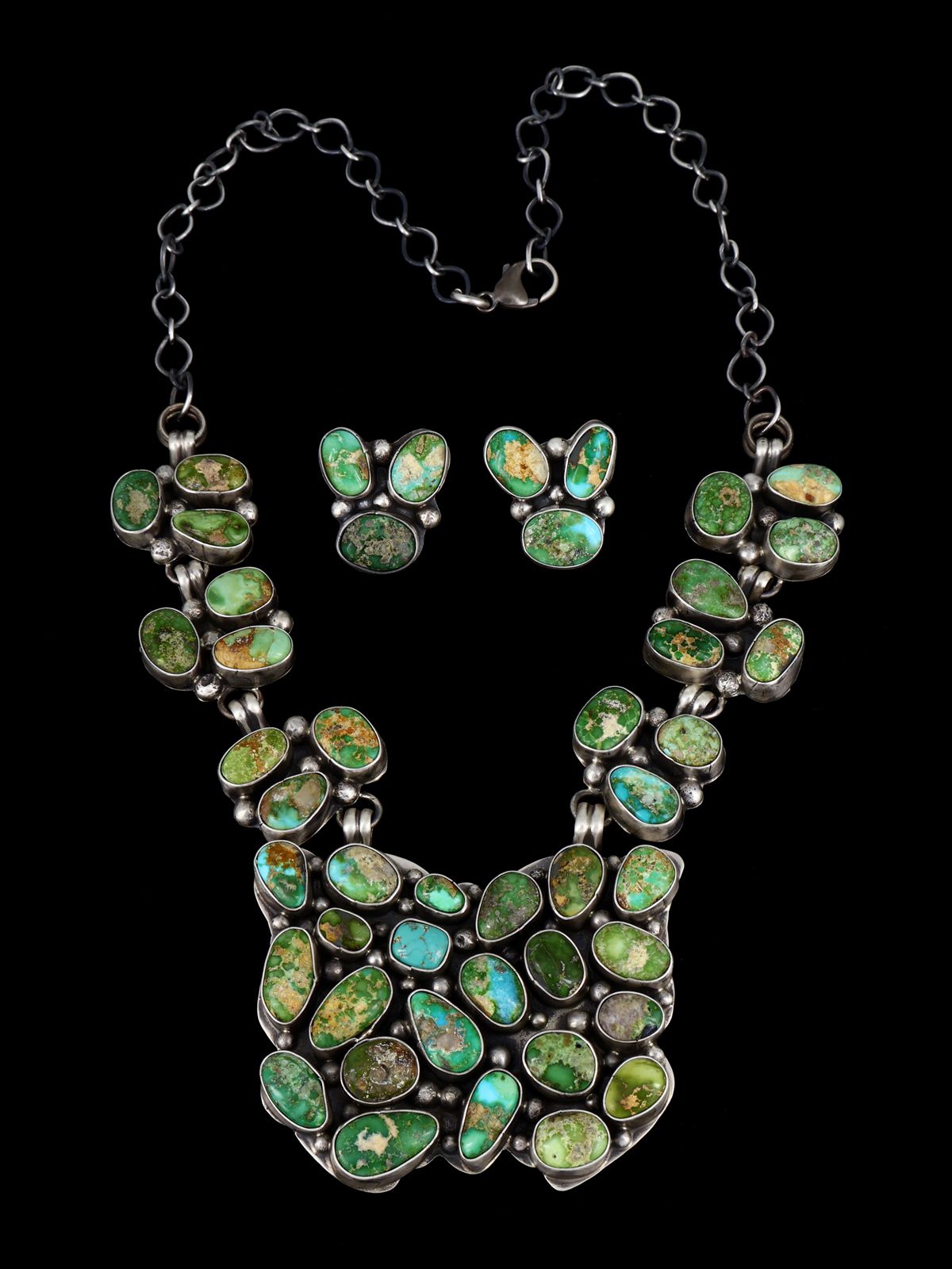 Native American Sterling Silver Sonoran Gold Turquoise Necklace Set
