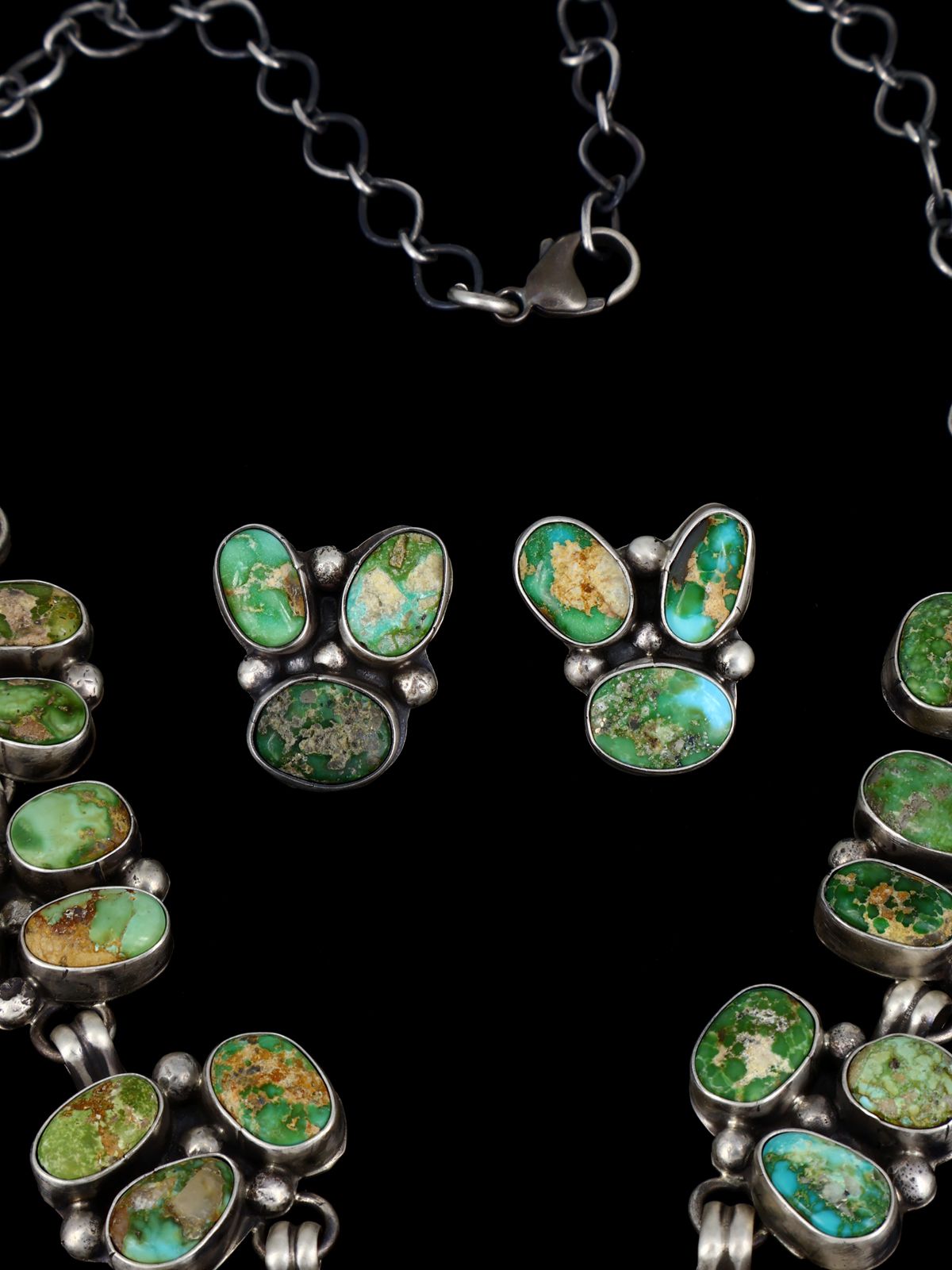 Native American Sterling Silver Sonoran Gold Turquoise Necklace Set