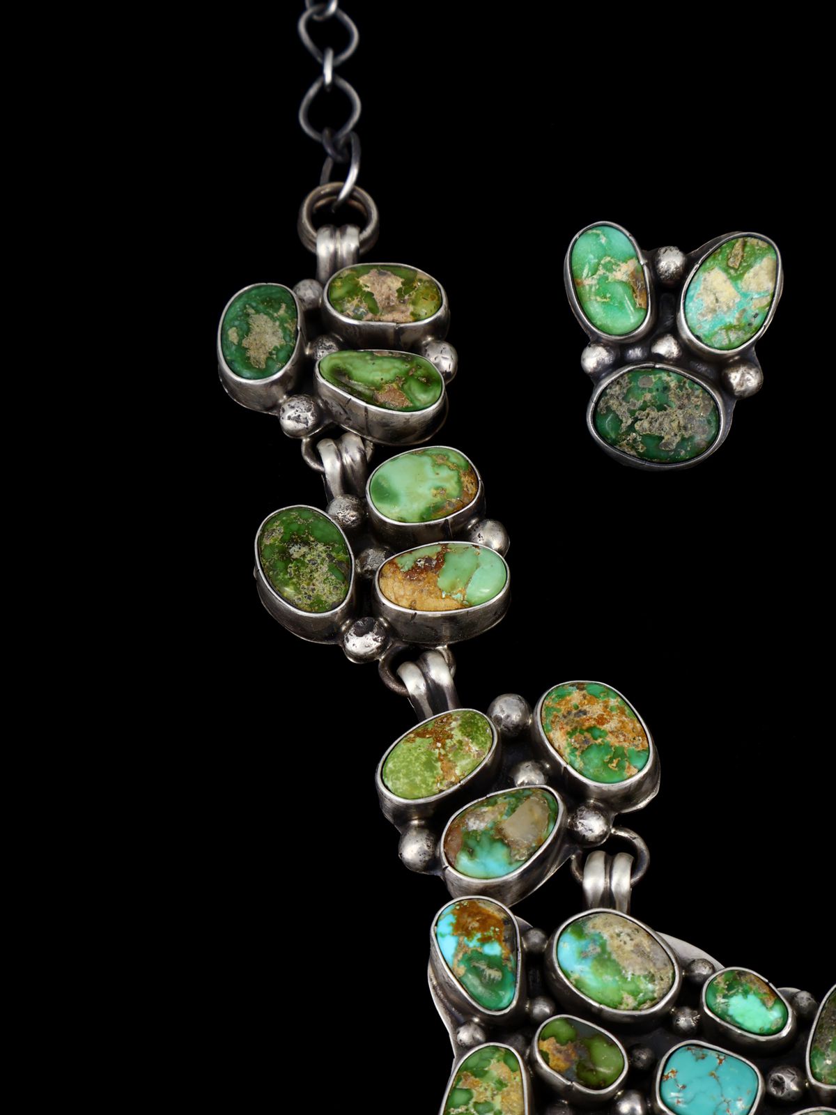 Native American Sterling Silver Sonoran Gold Turquoise Necklace Set