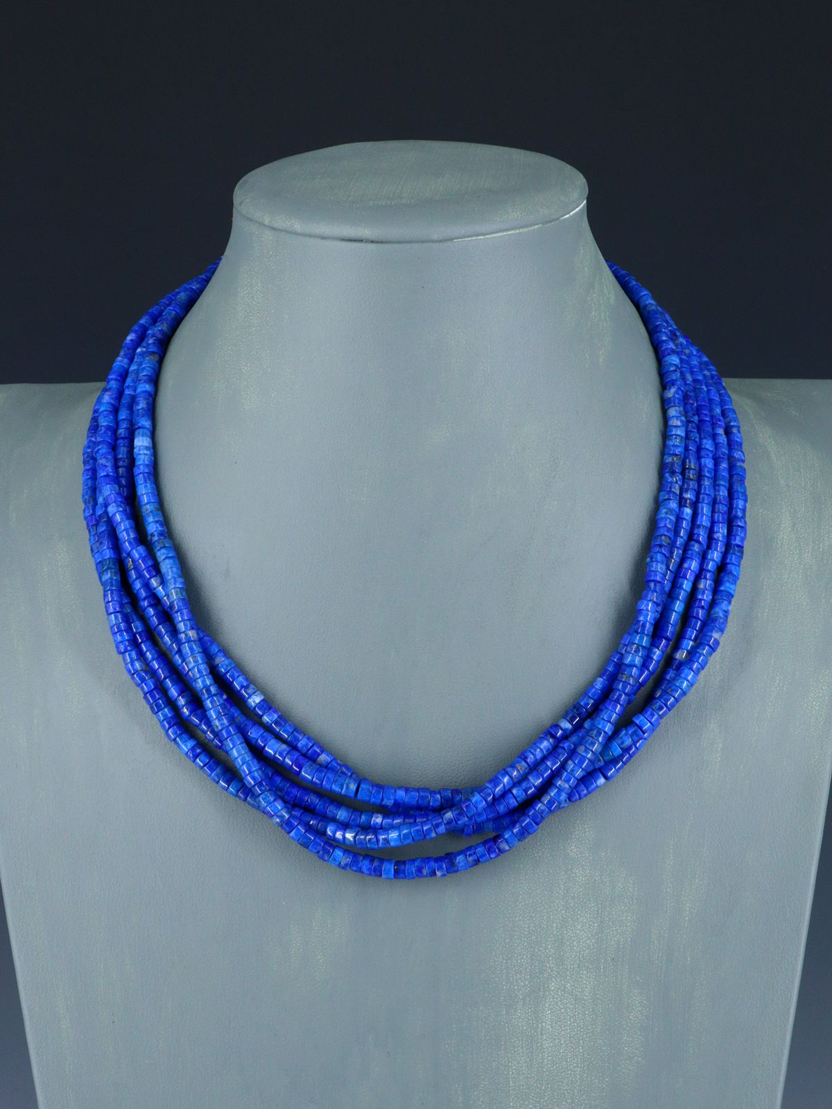 19" Native American Five Strand Lapis Necklace