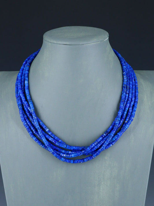 19" Native American Five Strand Lapis Necklace