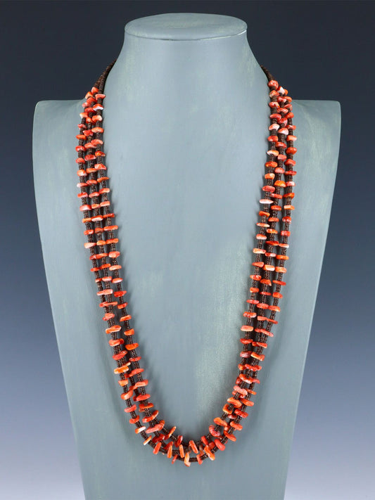 Native American Spiny Oyster Triple Strand Necklace