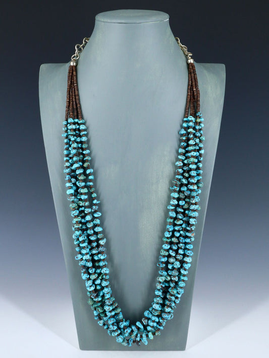 Native American Santo Domingo Turquoise Nugget Five Strand Necklace