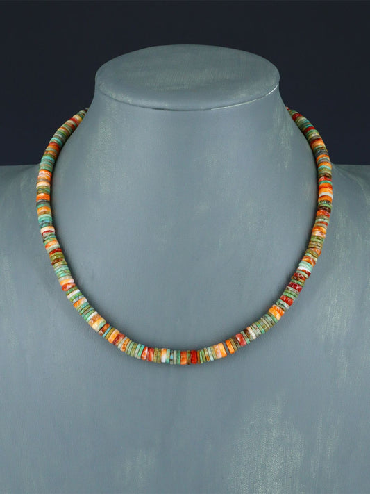 Native American Spiny Oyster and Turquoise Single Strand Necklace