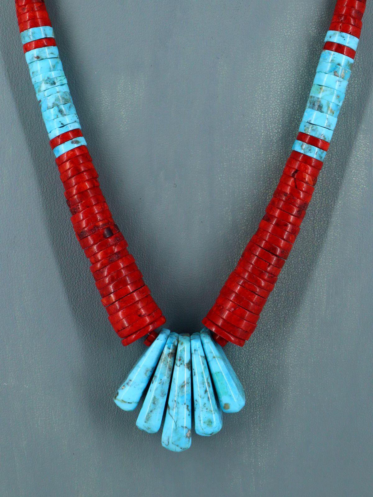 Native American Jewelry Single Strand Apple Coral and Turquoise Necklace