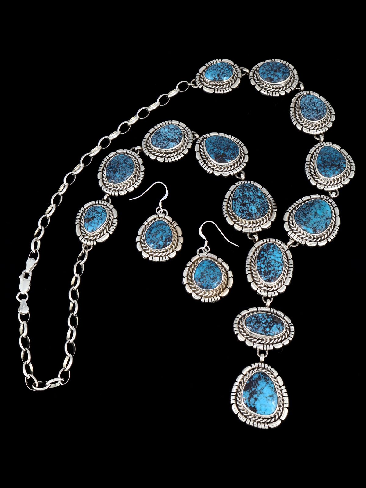 Native American Kingman Turquoise Lariat Necklace and Earring Set