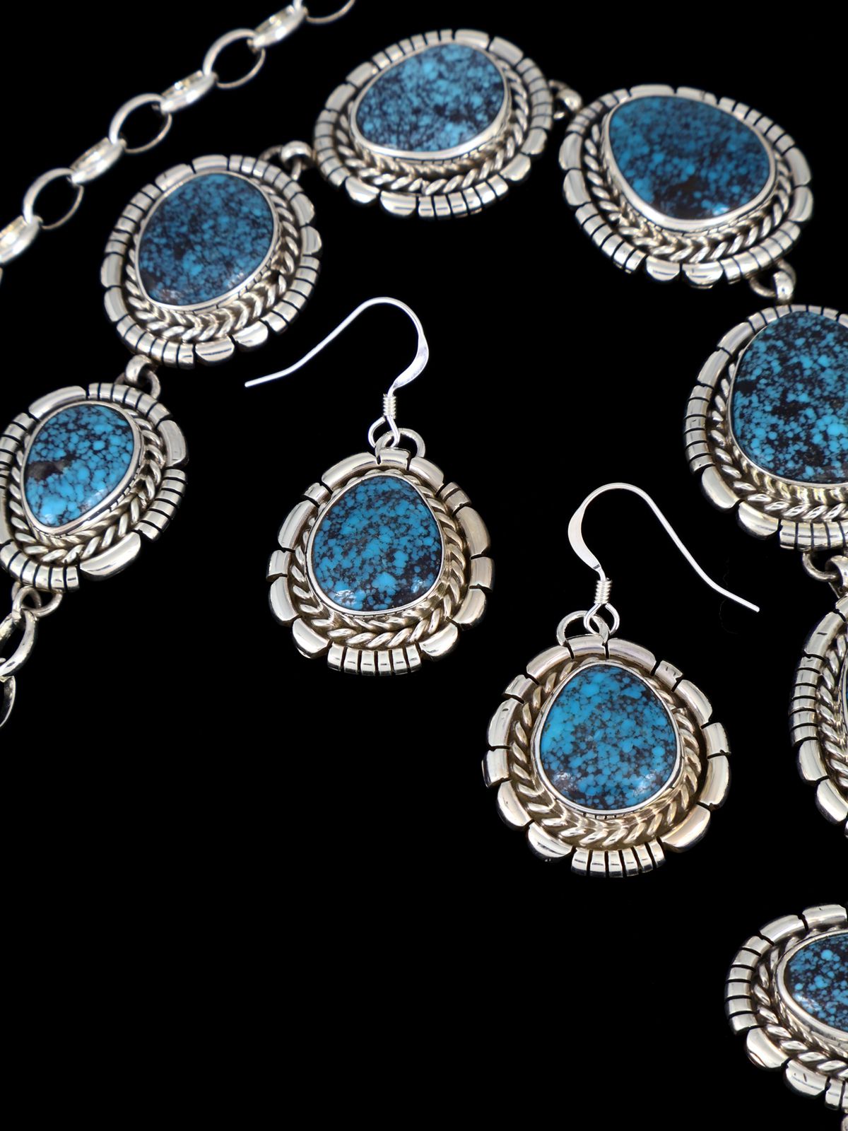 Native American Kingman Turquoise Lariat Necklace and Earring Set